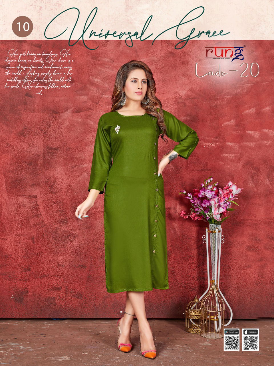 Rung Lado 20 Ethnic Regular Wear Rayon Designer Kurti Collection